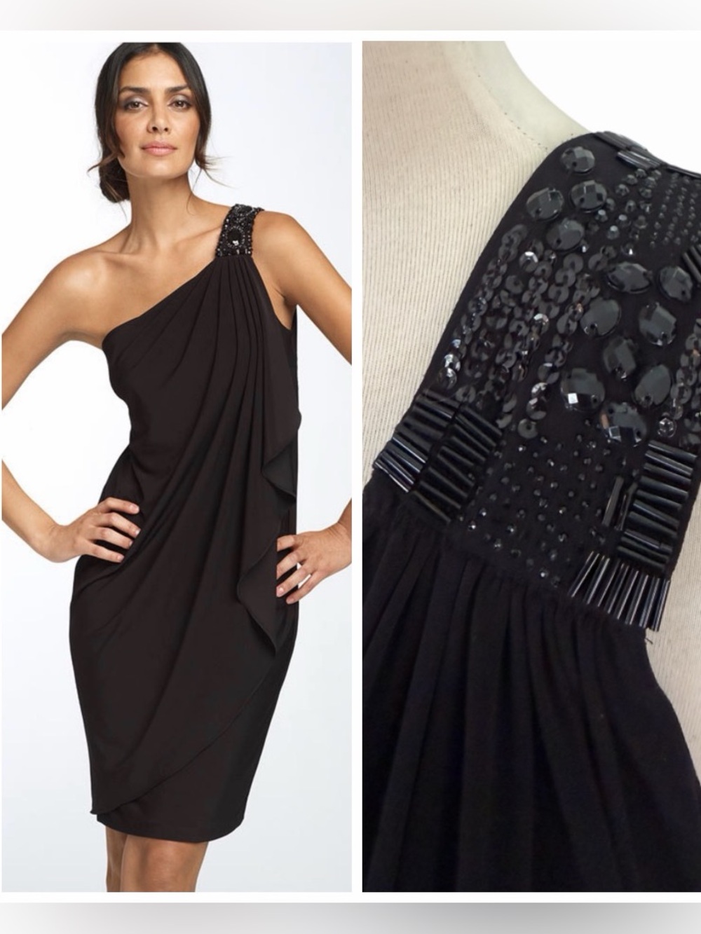 Calvin Klein One-Shoulder Black Cocktail Dress with Embellished Strap Sz M
